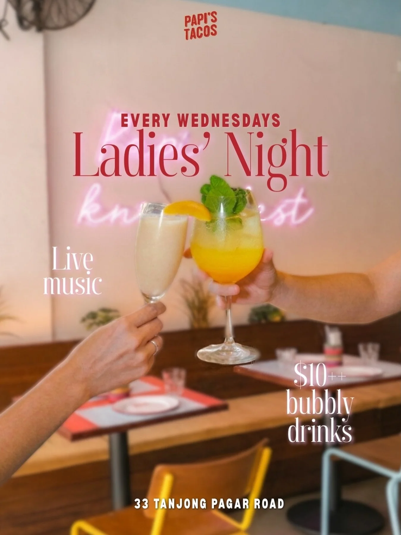 Tomorrow night, ladies&hellip; this one&rsquo;s for you. 💃✨

It&rsquo;s Ladies Night at Papi&rsquo;s Tacos Tanjong Pagar 🌮🔥

Think $10++ bubbly cocktails, live music, and all the good vibes you need to break up the week. 🥂🎶

Round up your girls,