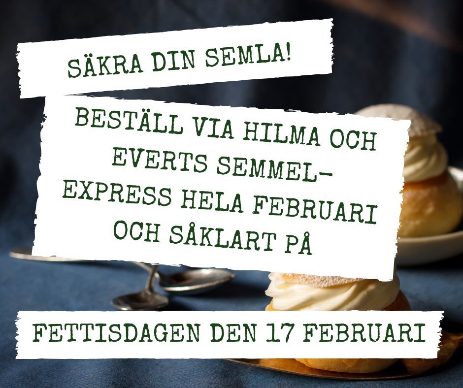H&ouml;rrni, semmels&auml;songen &auml;r &auml;ntligen h&auml;r och det vill vi s&aring;klart fira genom att erbjuda semlor p&aring; best&auml;llning genom v&aring;r semmel-express hela februari!

Semlorna &auml;r precis lagom stora och kostar 55 kr/