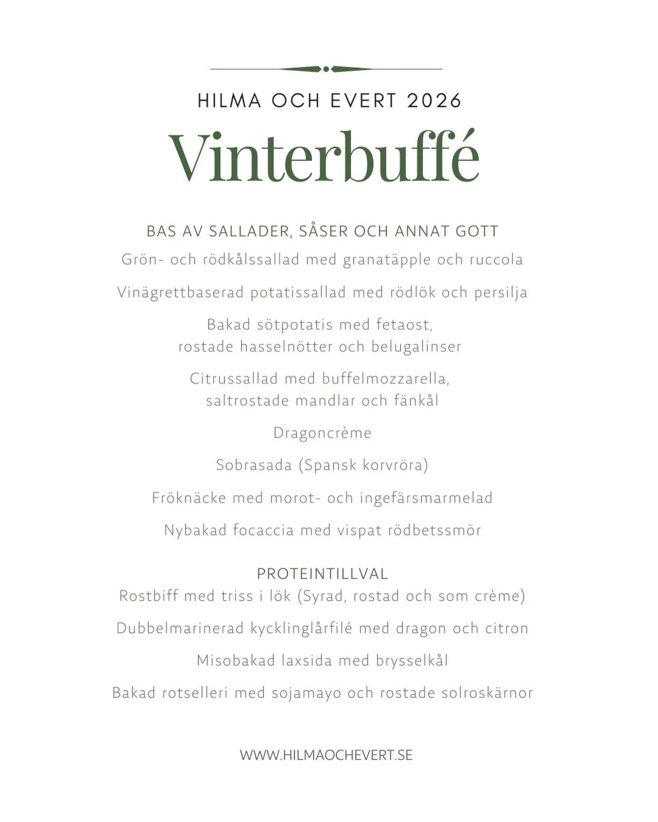 I n&auml;sta vecka n&auml;r vi har &ouml;ppet f&ouml;r lunch och semlor (tisdag-l&ouml;rdag 11-15) kan du bland annat testa v&aring;r vinterbuff&eacute; till lunchpris 150 kr ink kaffe p&aring; maten. 

Under &aring;ret erbjuder vi 5 olika s&auml;son