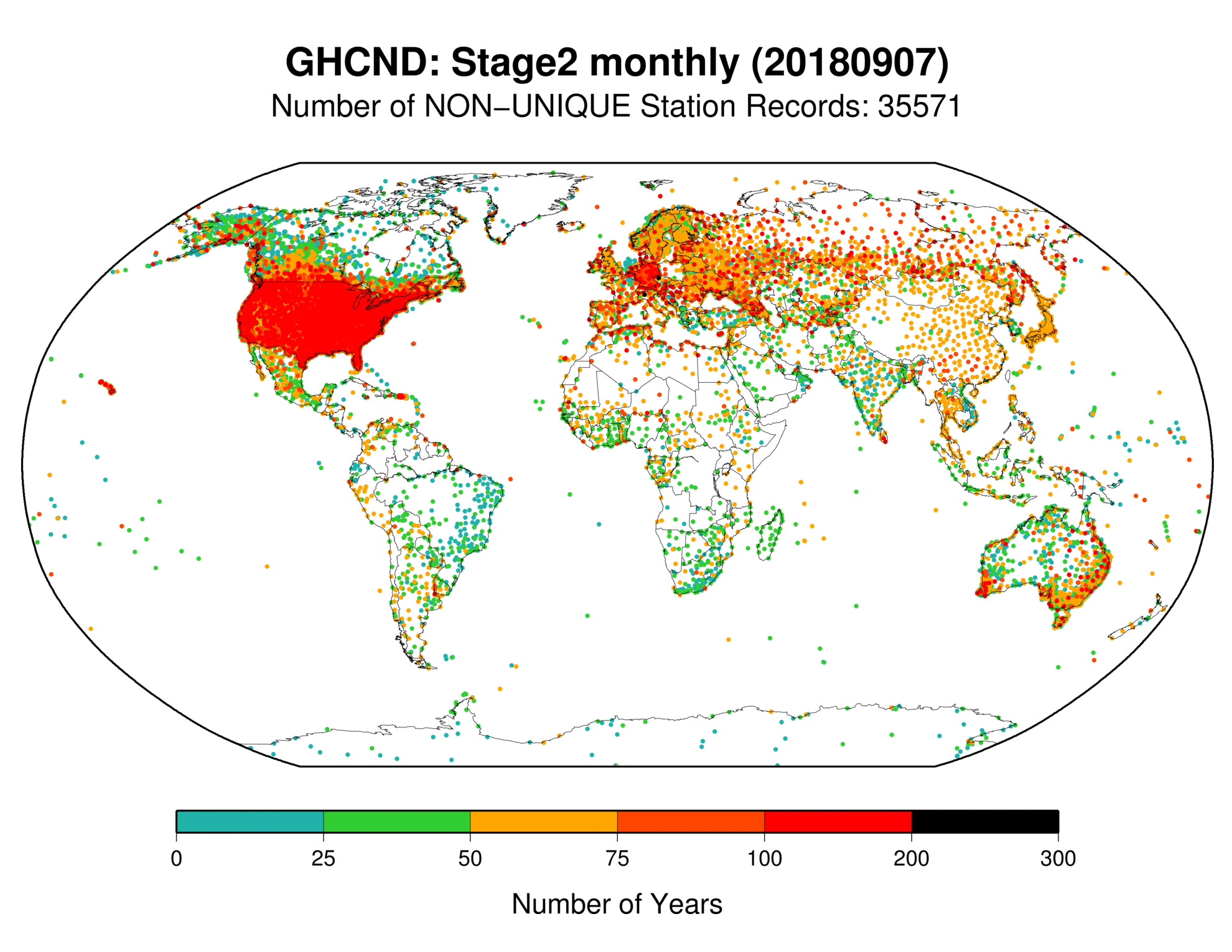 Location of temperature stations in the GHCN-Daily dataset as of September 7th, 2018. This image was provided by the International Surface Temperature Initiative .