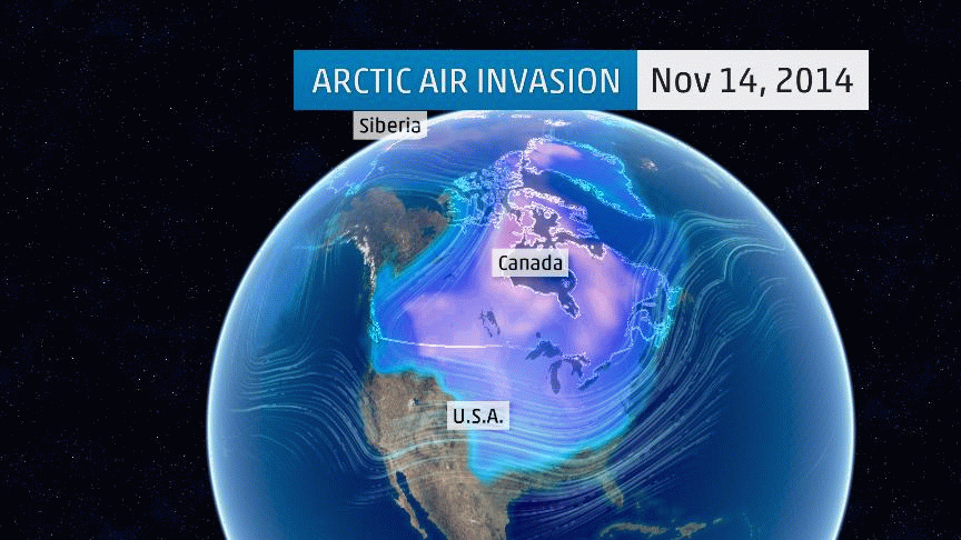 Graphic of Polar Vortex sinking into the United States in November 2014. Source: The Weather Channel