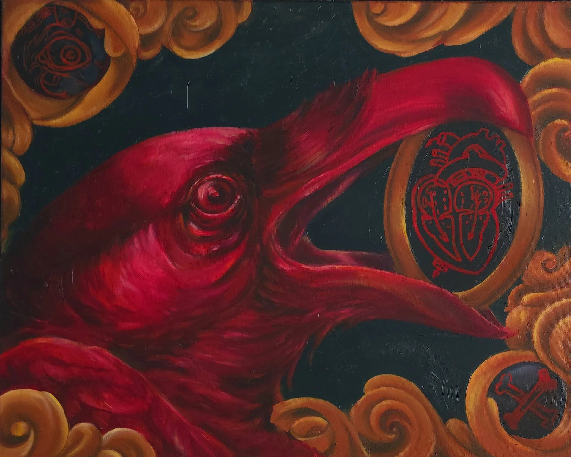 28" x18" Oil on Canvas 
Untitled 
Blood and Feathers Art Show 2009
Portland, Oregon
