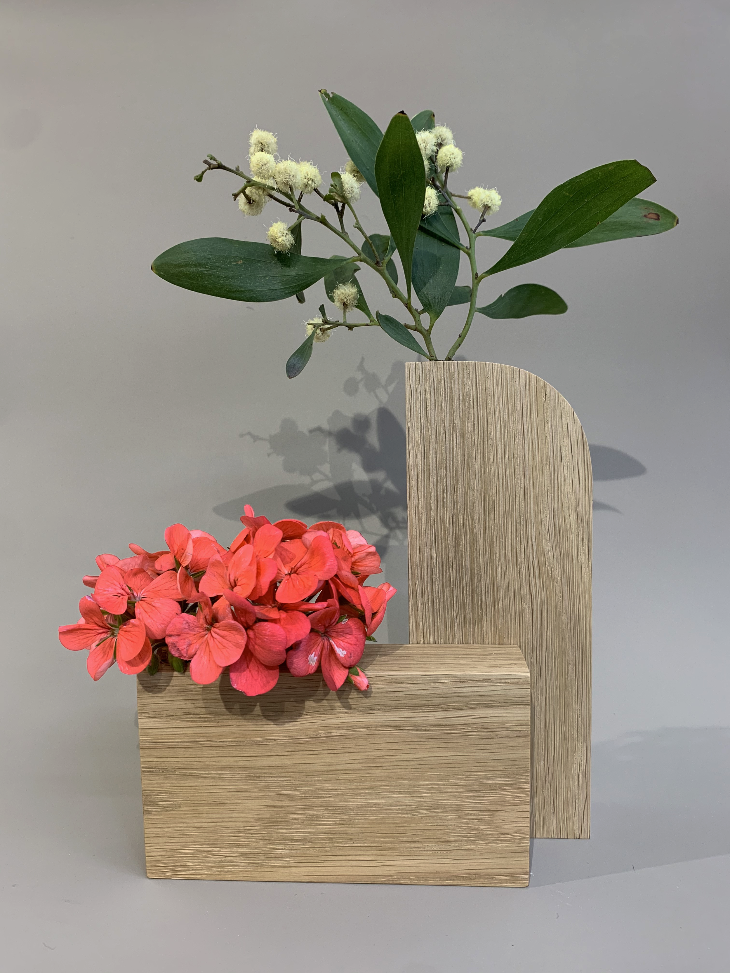 Bloku set // large arch vase and large rectangular vase in white oak 