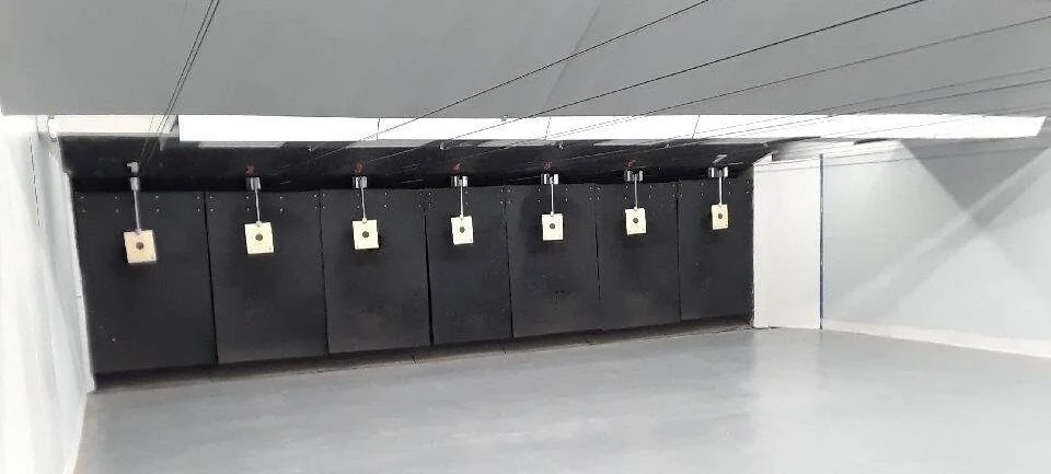 Downrange on the renovated indoor pistol range.