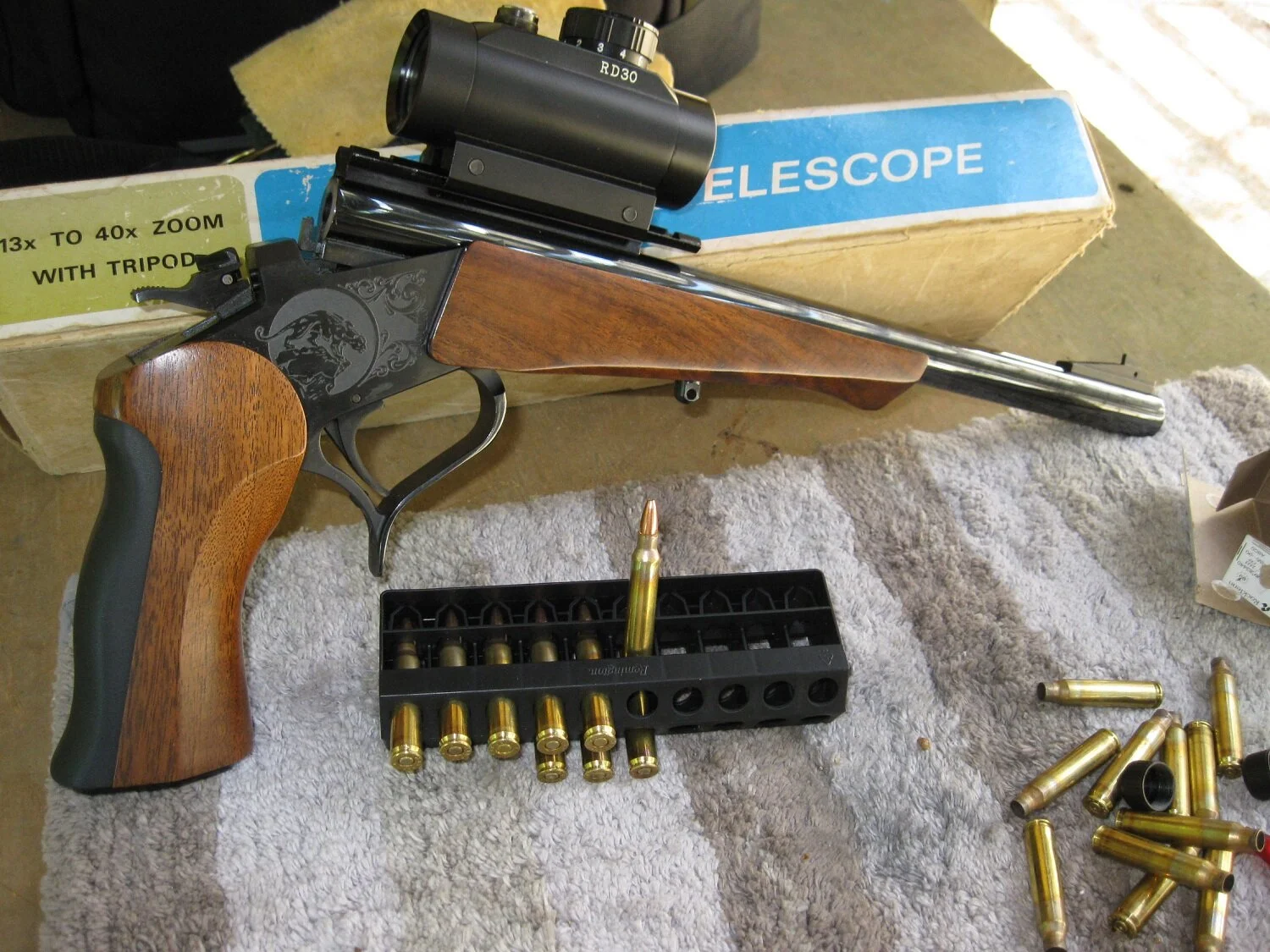  A Thompson Contender in .223 with a 10” barrel chambered in .223 