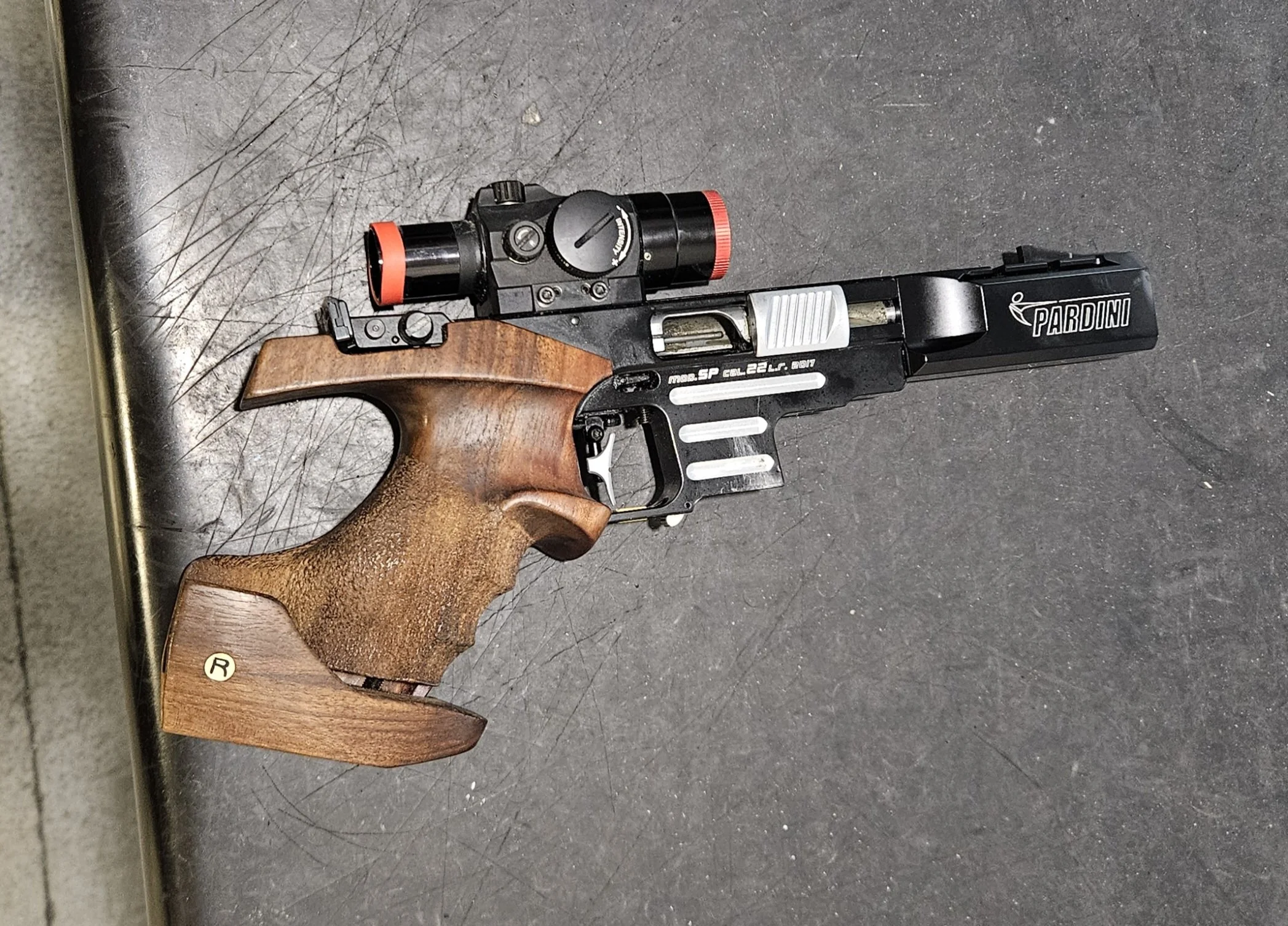 A .22 cal pardini with a custom grip.