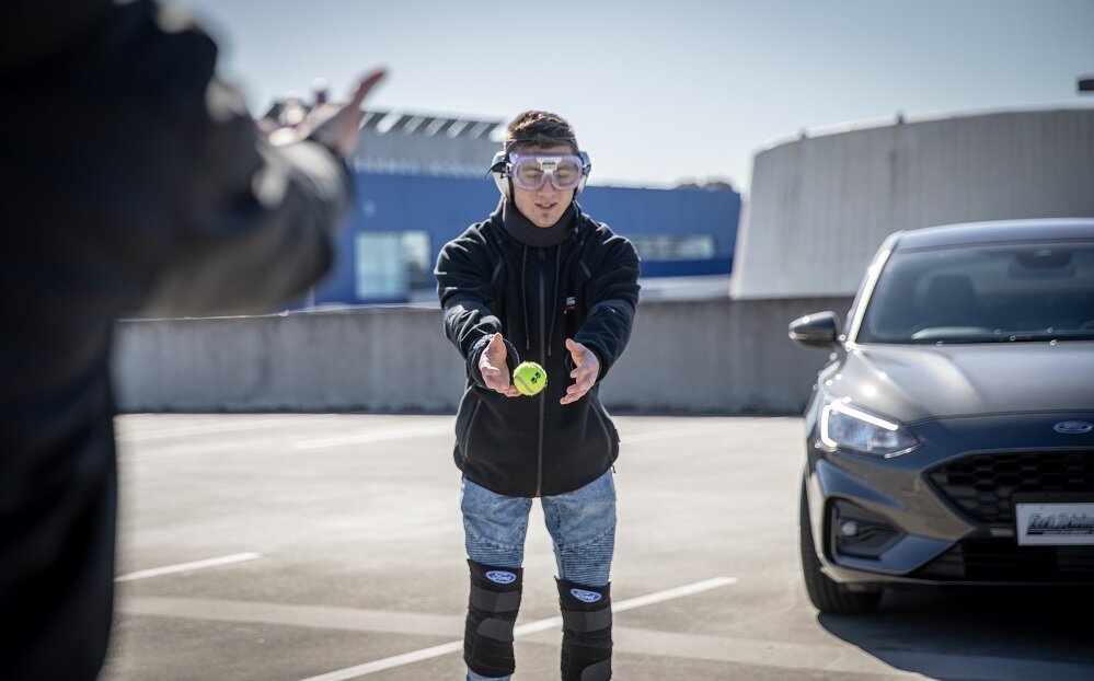 Young driver tests out the impairment suit at Ford's Driving Skills for Life course.jpg
