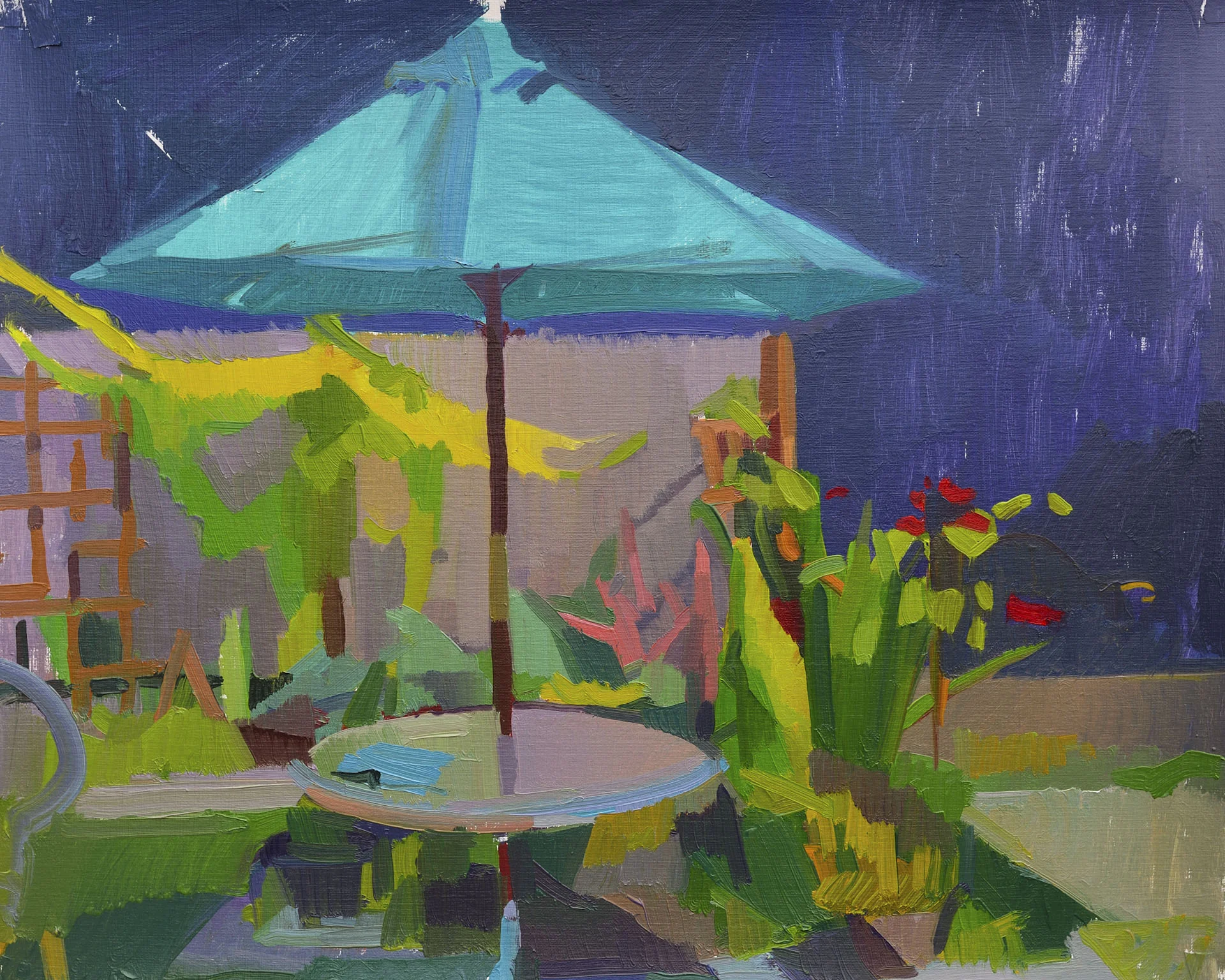 Turquoise Umbrella, Oil on Paper, 2017