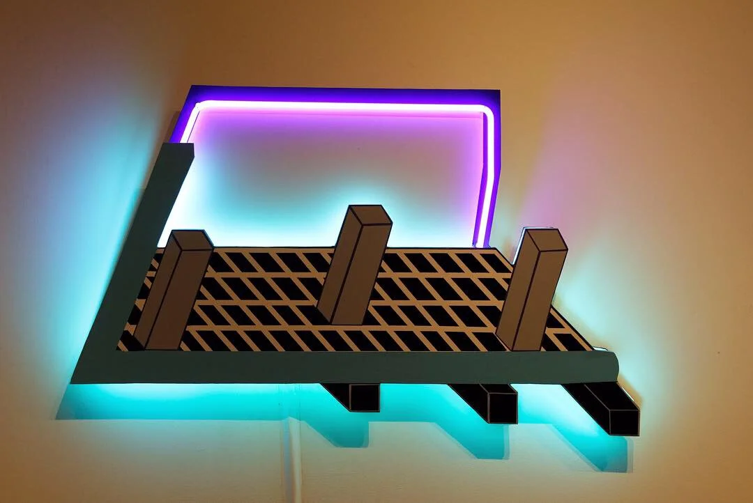 Grounded Figure A , acrylic, MDO panel, and neon, 2019
