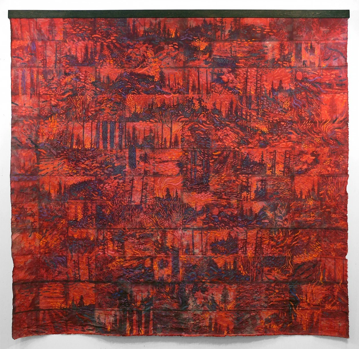 Unsettled , canvas, fabric dye, UV dye, acrylic paint, 2018