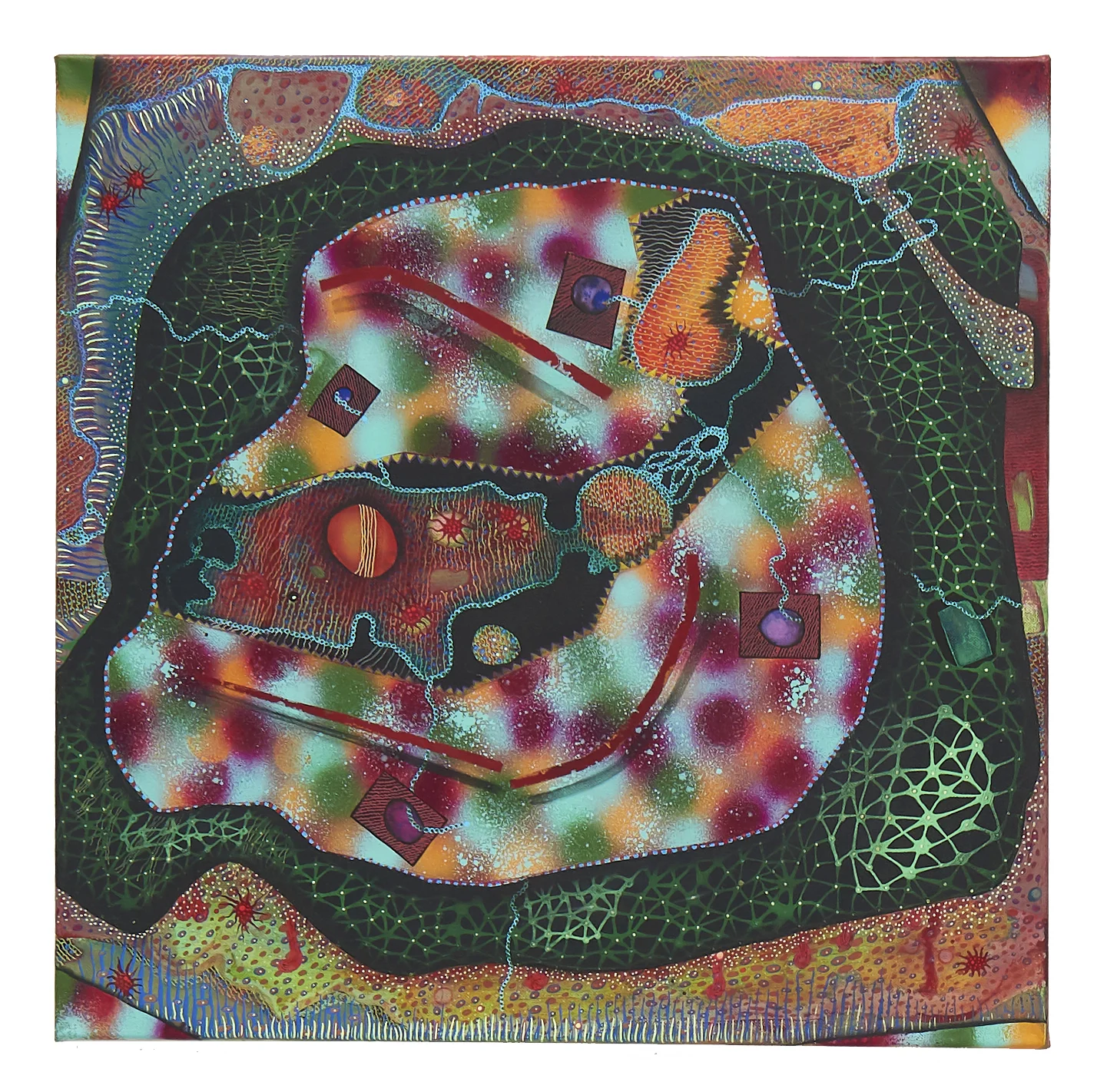 The Island eats itself , Acrylic, spray paint and ink on canvas, 2018