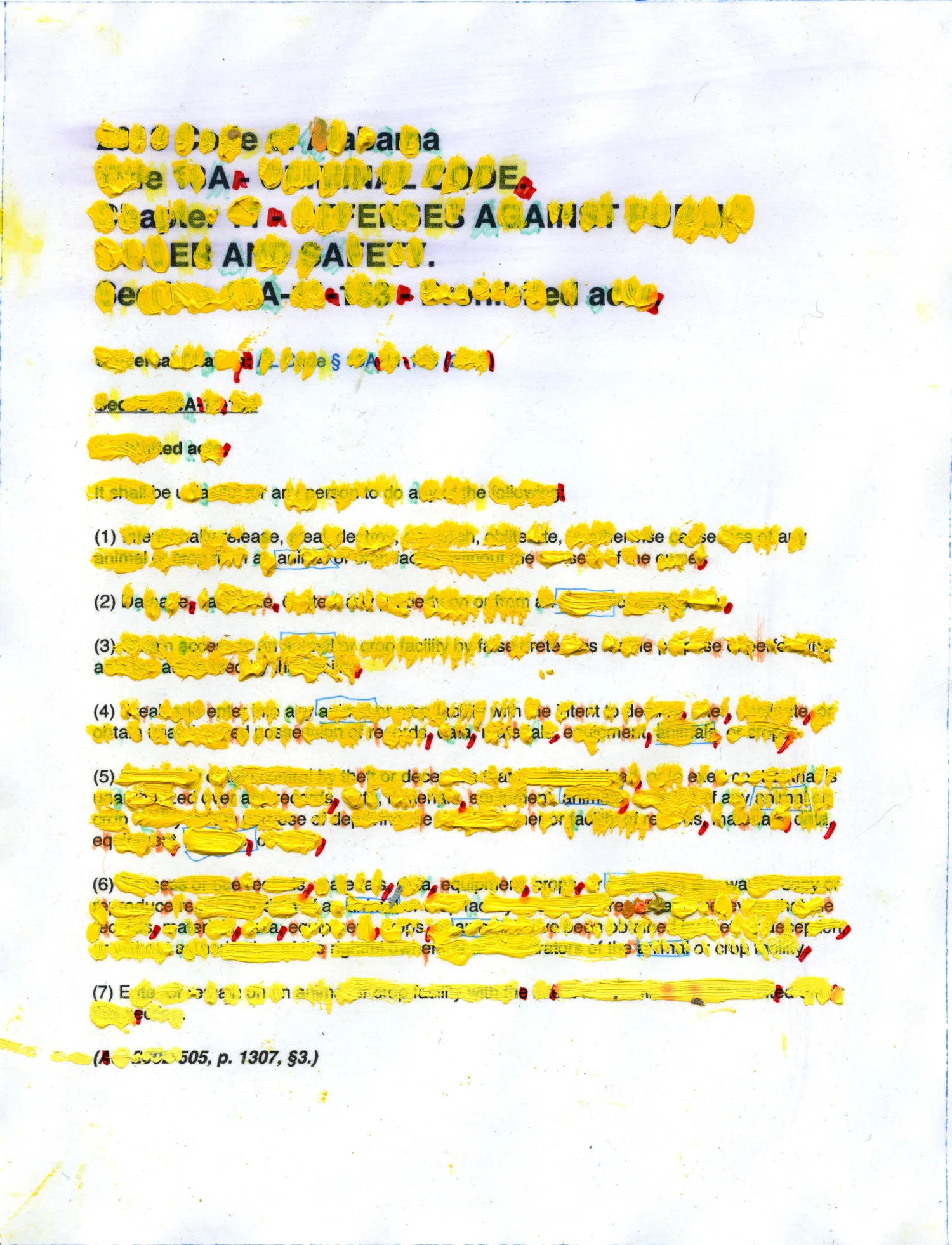 Yellowhammer Original Text , oil paint, pen, pencil, and marker on primed paper, 2018