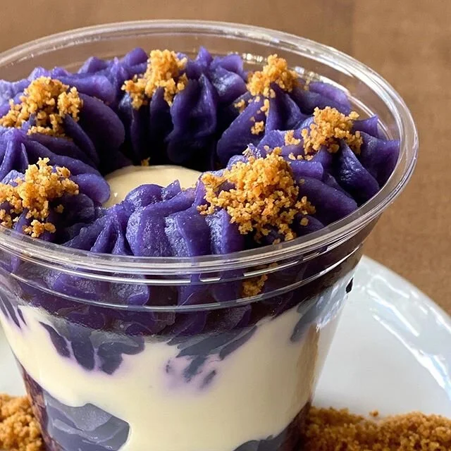 Ube Cheesecake! Ube is a Filipino purple yam. (So it&rsquo;s a vegetable 😉) Naturally bright purple and super yummy!