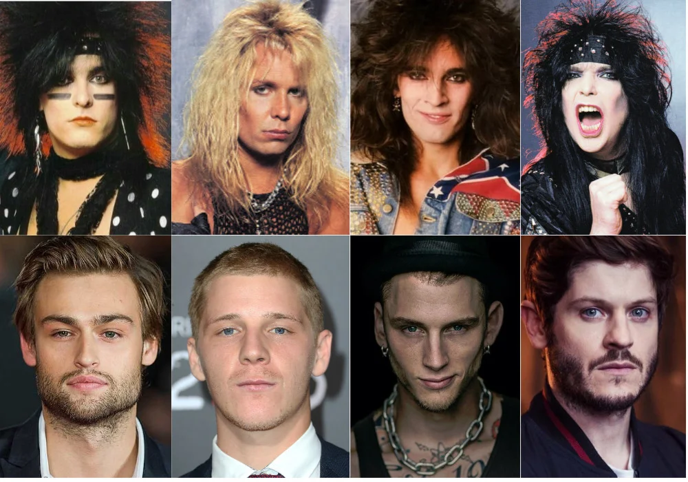 Side by side comparison of the actors and the actual Motley Crue band.