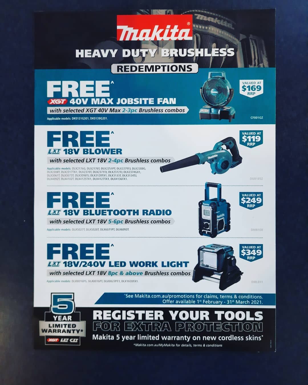 Need new tools....
Did you know we stock Makita tools and accessories? 
Check out these great deals! 
Promo ends 31st March 2021
#makita #makitaaustralia #makitatools #tools #tradie #tradielife #treatyourself #ifwedonthaveitwecangetit #waggawagga #sh