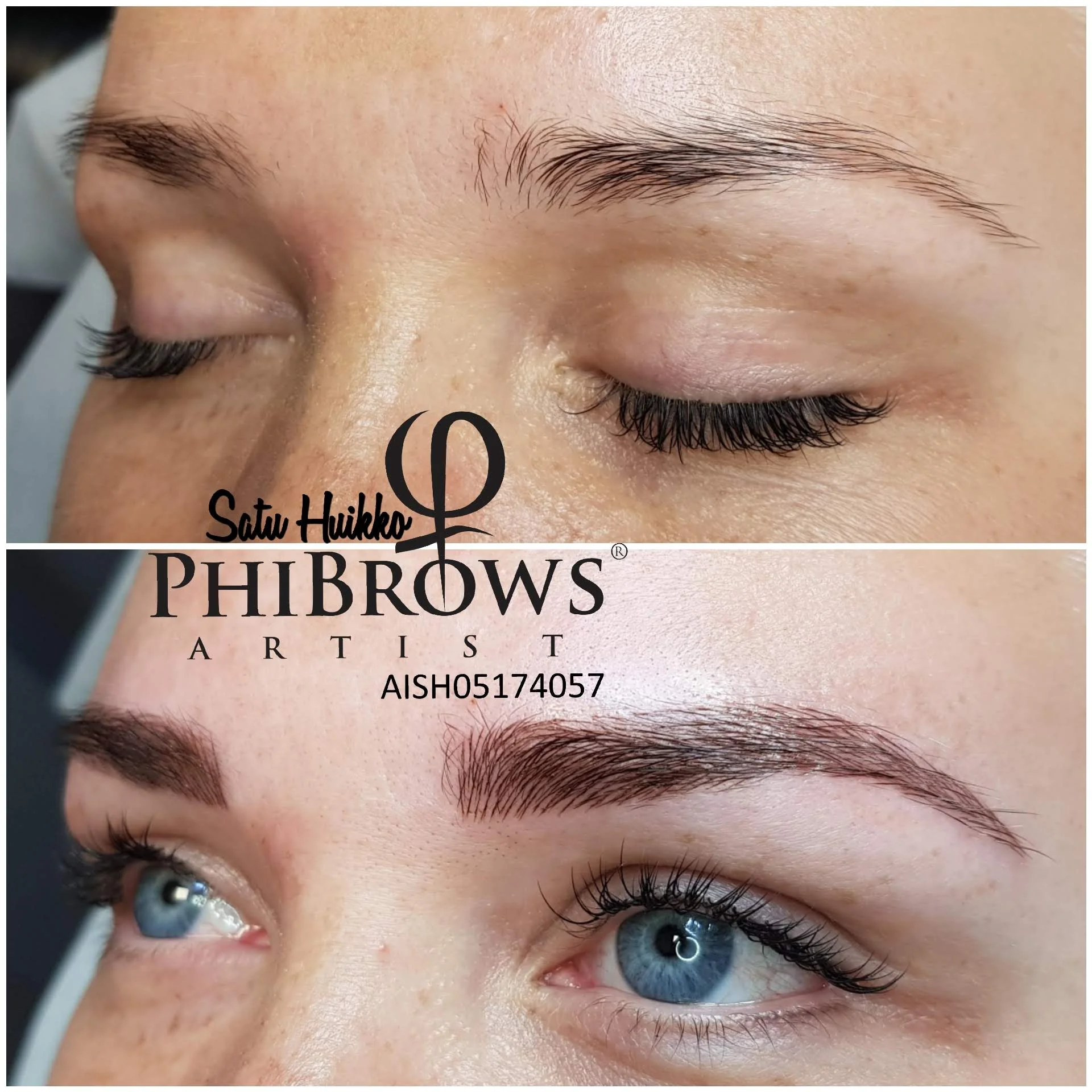 Kulmapigmentointi microblading -tekniikalla heti ensimmäisen käsittelyn jälkeen. Välittömästi pigmentoinnin jälkeen iholla voi olla lievää punoitusta ja turvotusta, joka yleensä laskee jo muutaman seuraavan tunnin aikana. Myös pigmentoinnin väri muuttuu ihon parantuessa kylmemmäksi.
