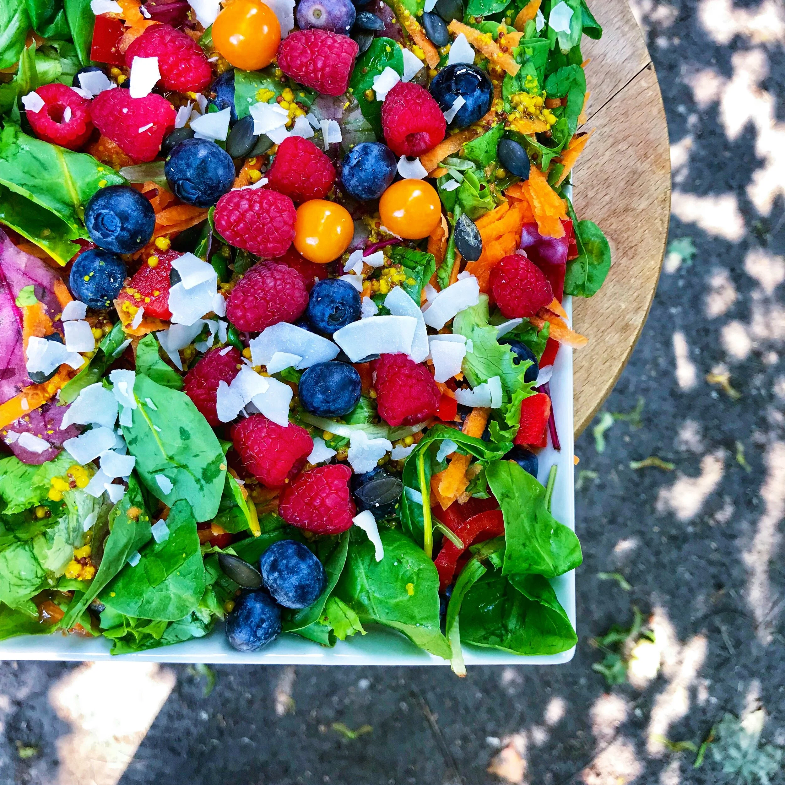 Colorful Berry Salad Plate with Lots of Greens