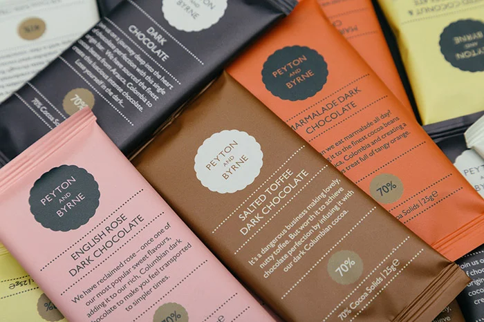 Small chocolate bars copy for Peyton & Byrne