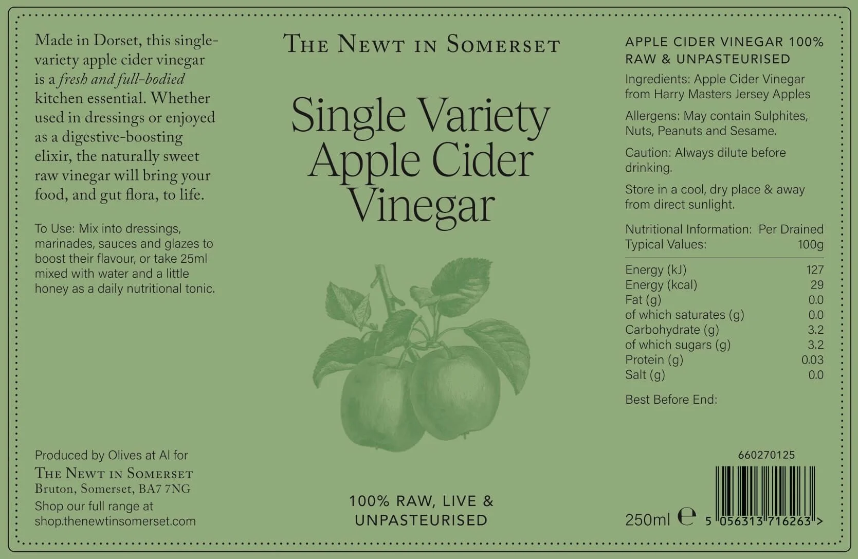 The Newt apple cider vinegar packaging copy