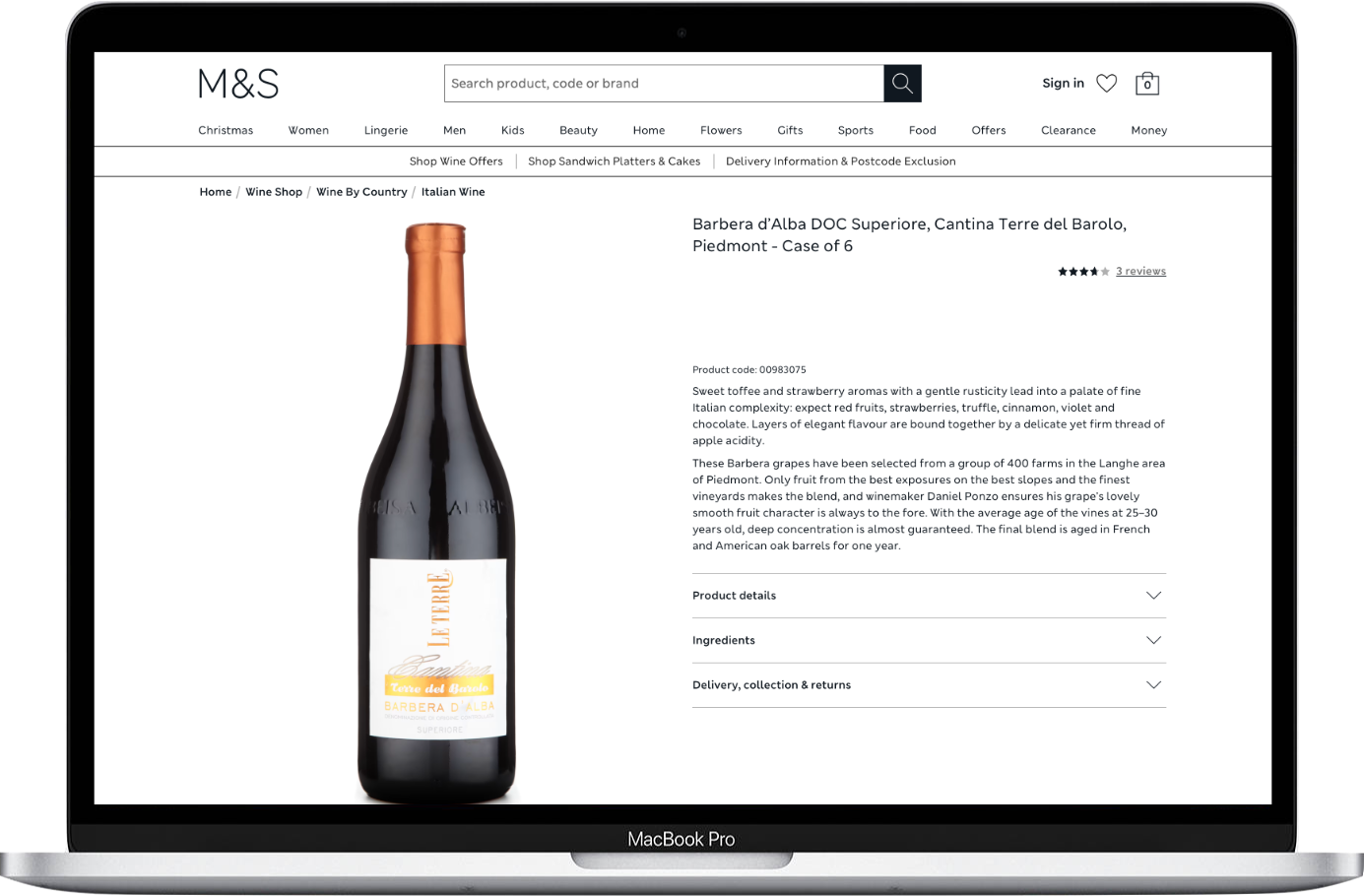 Marks &amp; Spencer Barbera wine page copy by William Thomas
