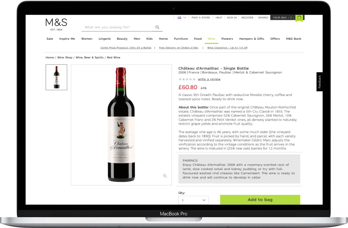 Marks &amp; Spencer en primeur Bordeaux web page copy by William Thomas