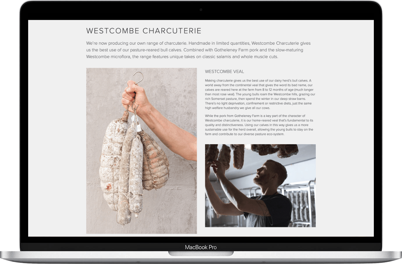 Westcombe Dairy charcuterie web page copywriting