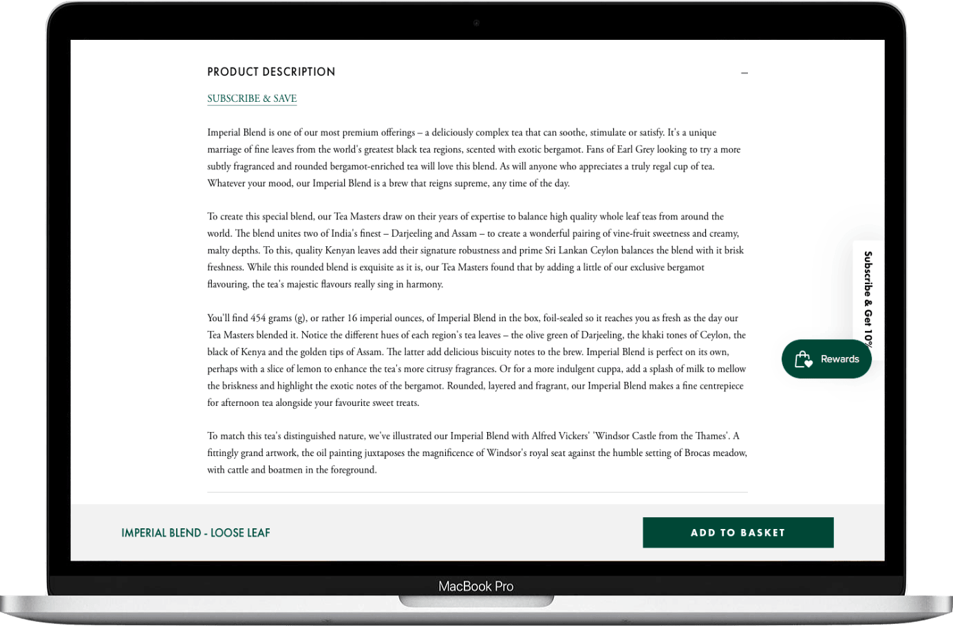 Ahmad Tea Imperial Blend product page copywriting