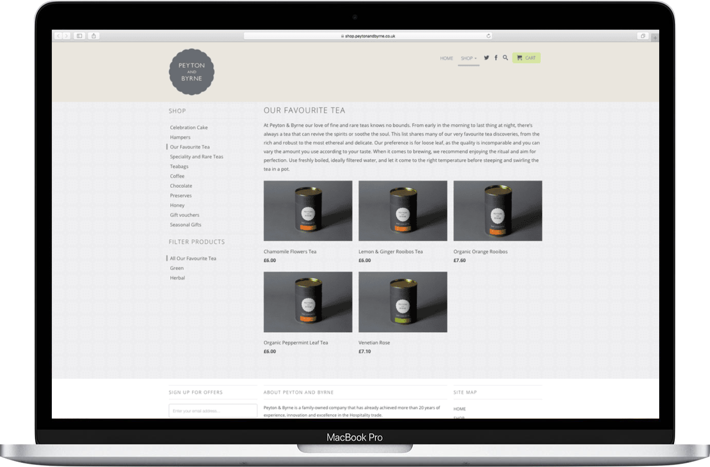 Peyton &amp; Byrne loose leaf tea online store copywriting