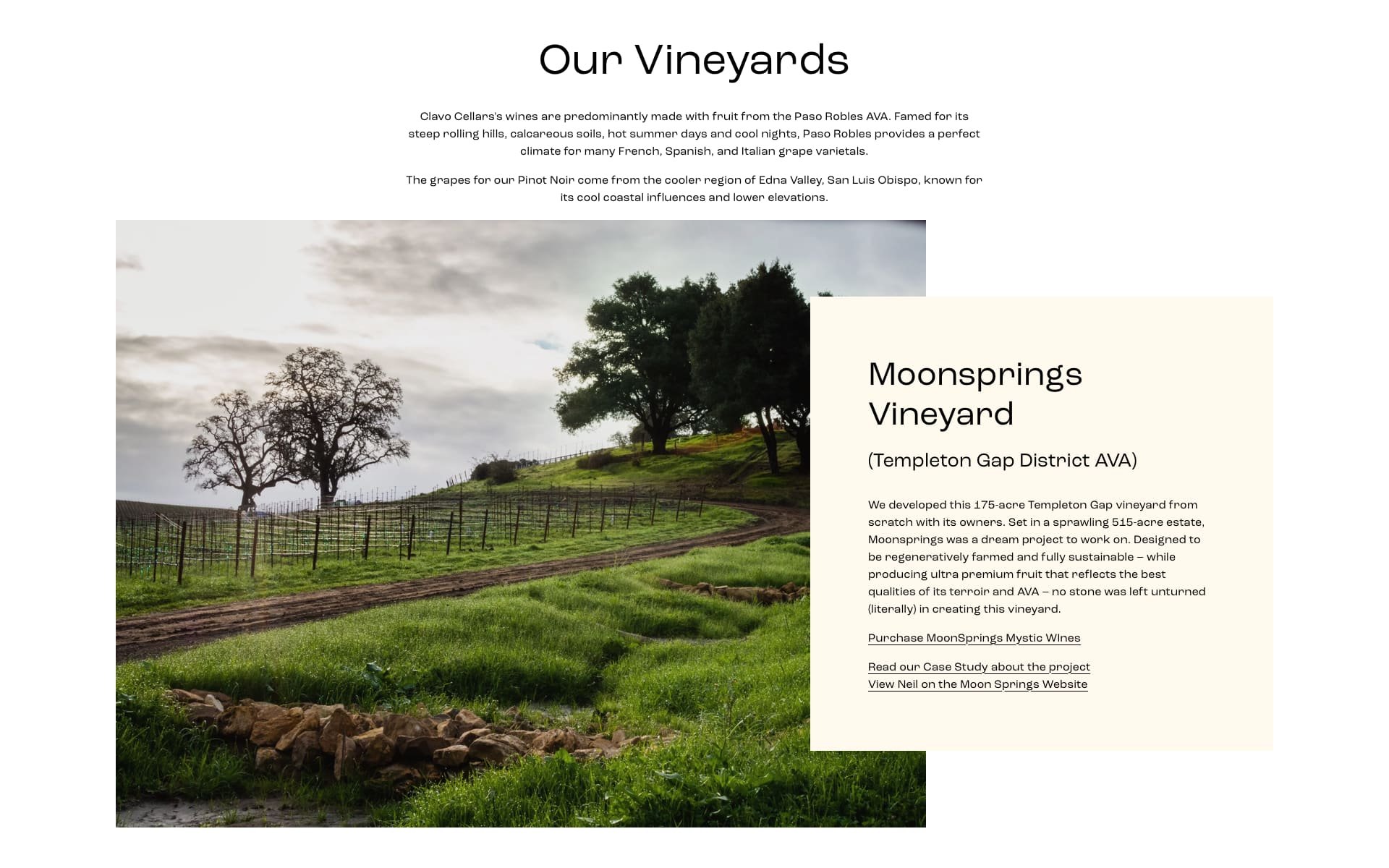 Clavo Cellars Moonspring Vineyard Central Coast wine copywriting