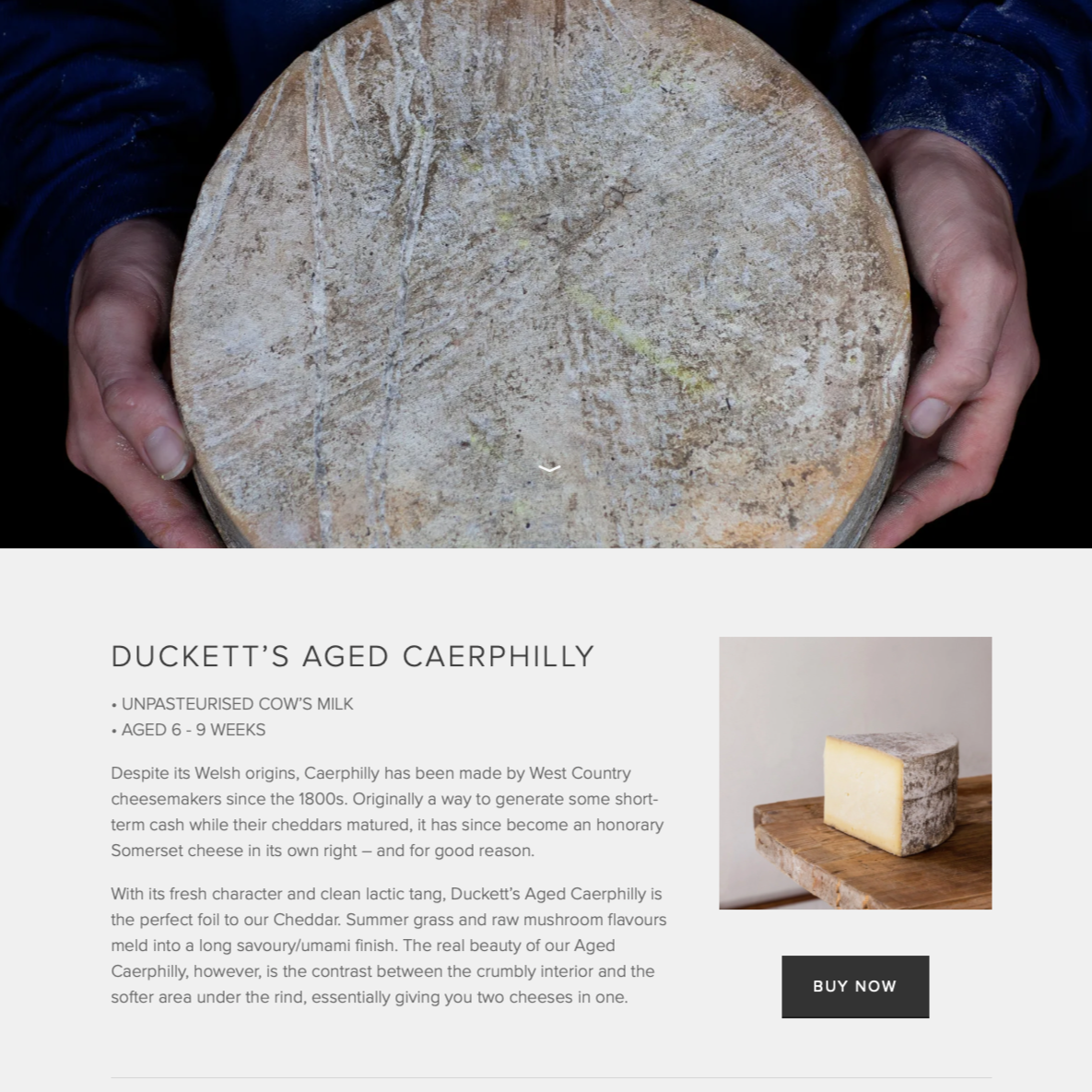 Westcombe Dairy website copy Duckett's Aged Caerphilly by cheese copywriter William Thomas