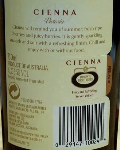 Brown Brothers Cienna back label - accessible wine copy for the anxious buyer