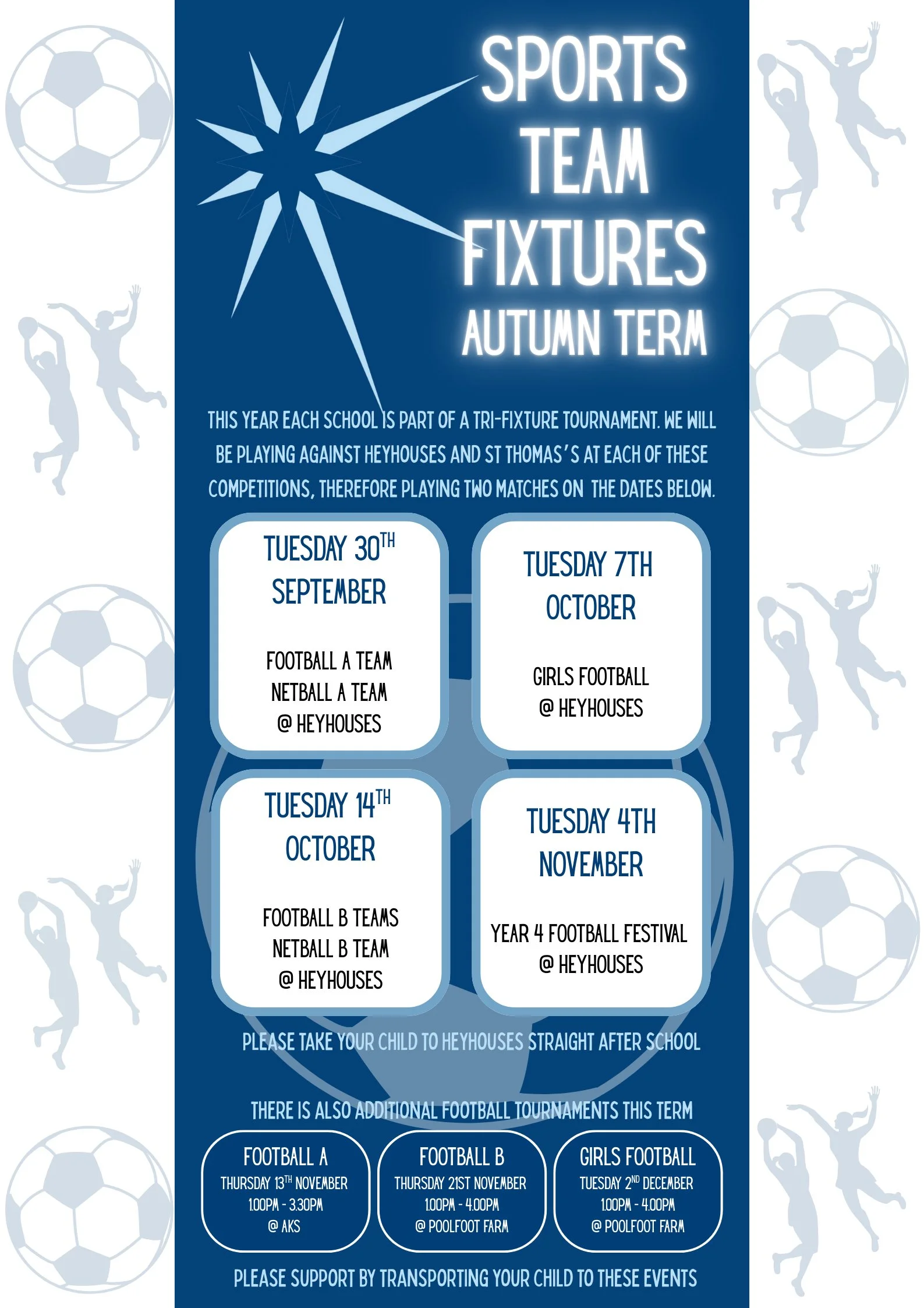 Sporting Fixtures for Autumn Term