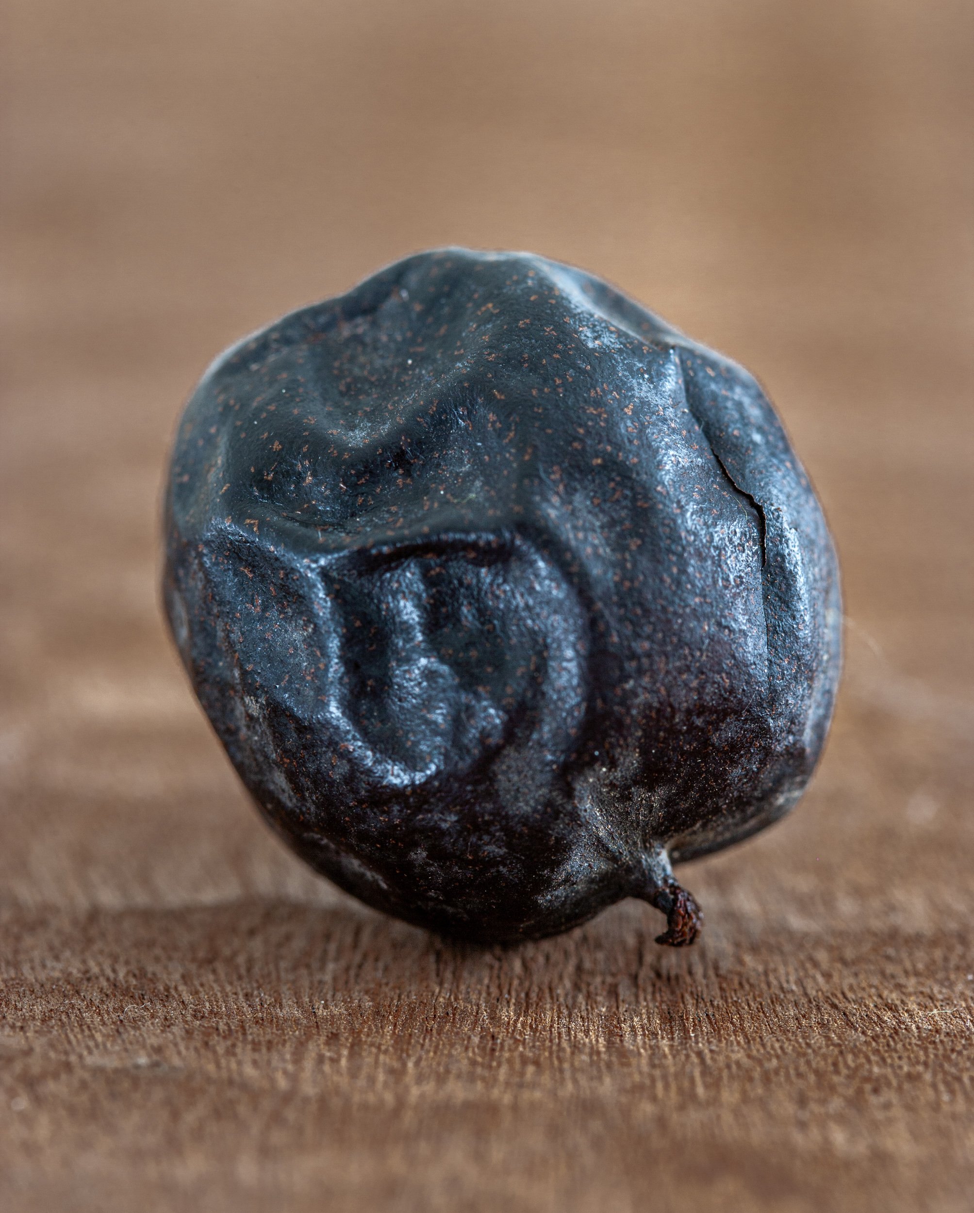 ripe walnut with its black wrapper