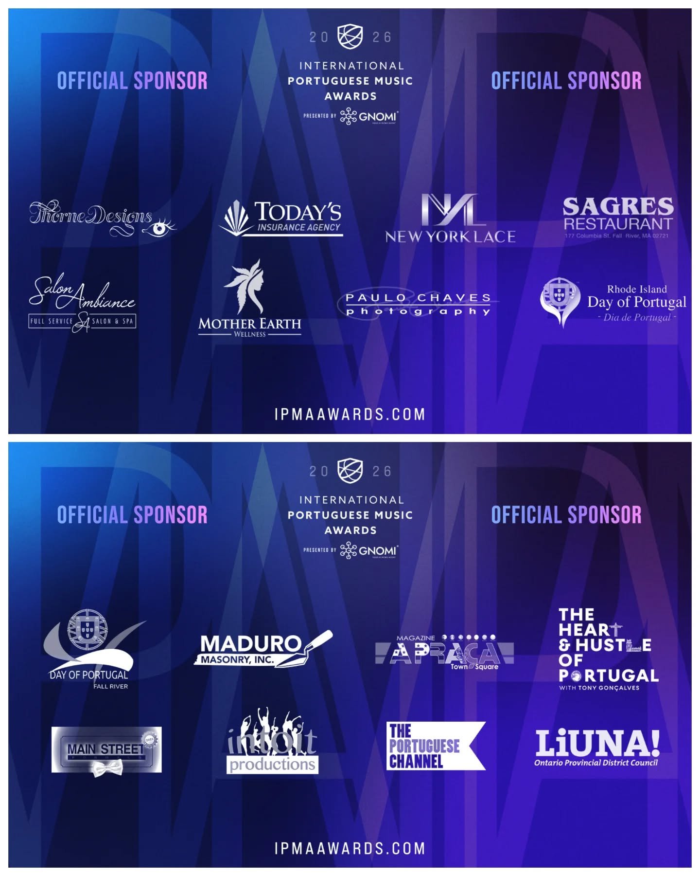 Our event wouldn't be possible without our generous sponsors. Thank you for supporting the International Portuguese Music Awards, presented by @gnomiai. 💜