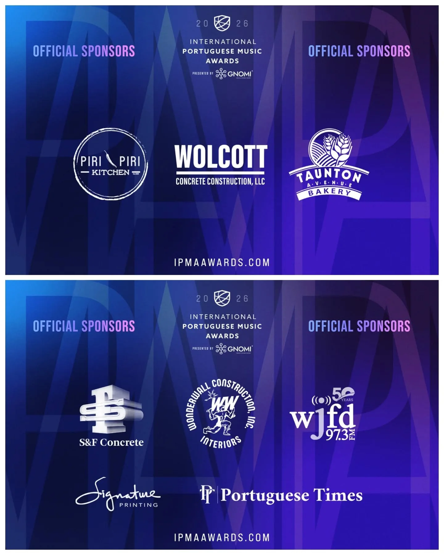 These generous local businesses help make this annual celebration possible. Thank you for supporting the International Portuguese Music Awards, presented by @gnomiai. 💜