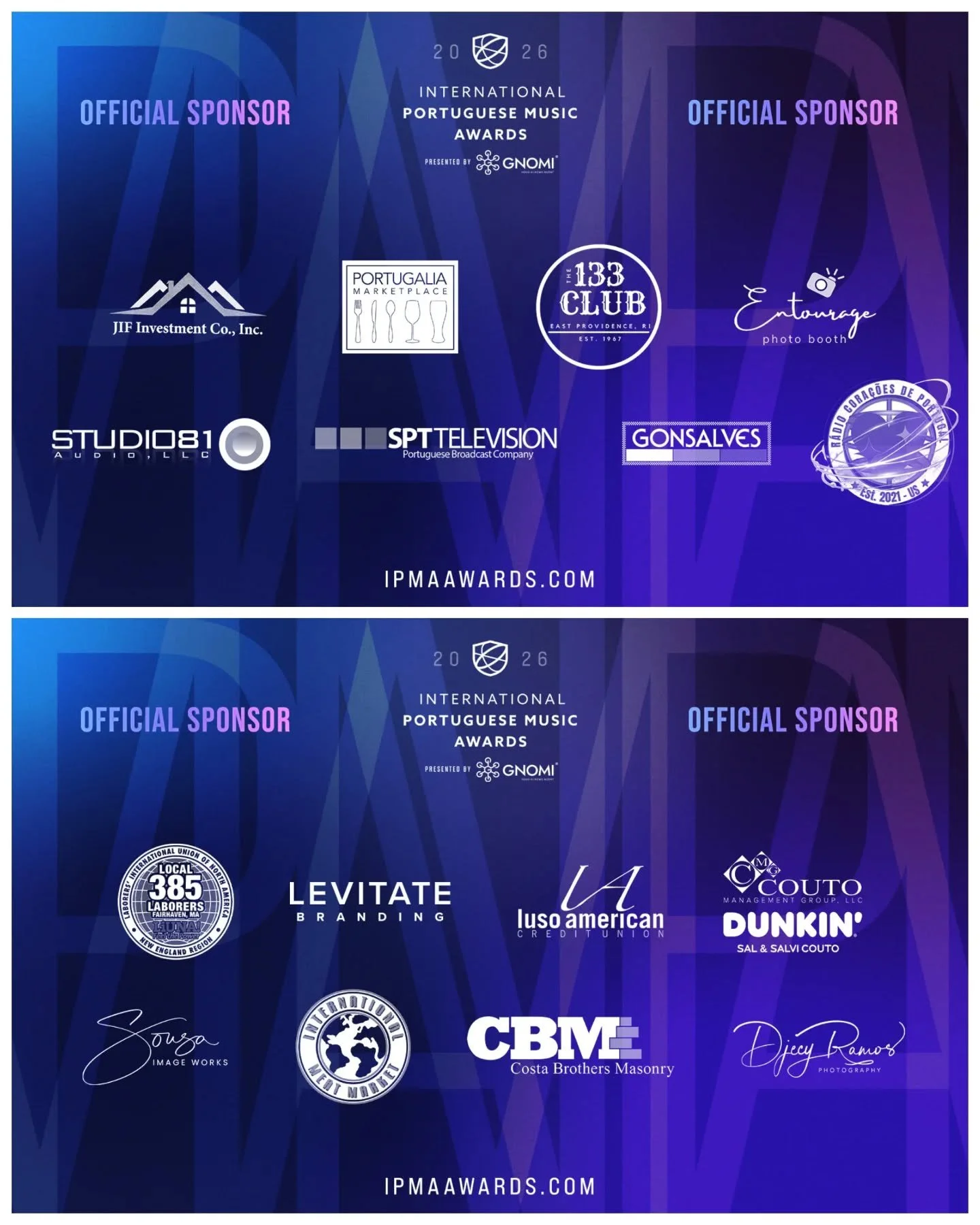 The International Portuguese Music Awards, presented by @gnomiai, would not be possible without these generous supporters. Obrigado! 💜