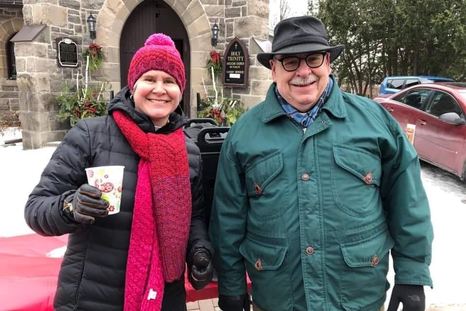  Rev. Carolyn &amp; Rev. Allan handing out hot chocolate in Metcalfe at the Christmas parade. 