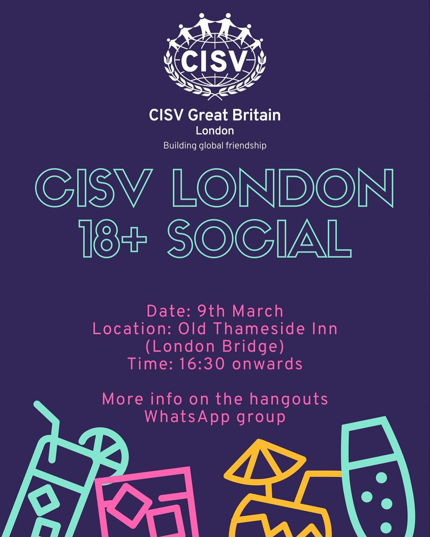 Calling out to anyone in London at the moment! 🇬🇧 🇬🇧 

CISV London have a hangouts social this weekend!

9th March 16:30 onwards 
At the Old Thameside Inn near London Bridge

Everyone is welcome, those new and old to CISV London.

DM us to join t