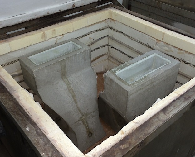 Finial section molds in casting oven