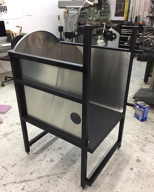 Glory hole frame with sheet metal, front view