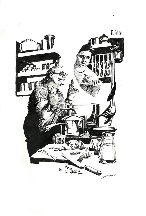 Cooking Lesson $315 Ink drawing on 17x28cm paper
