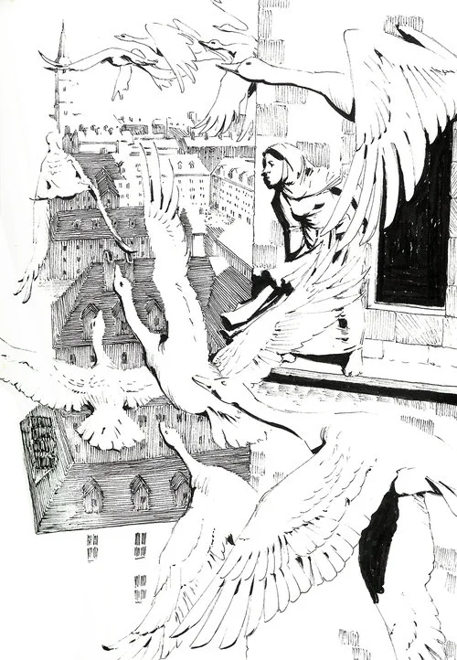 Flight $315 Ink drawing on 17x28cm paper
