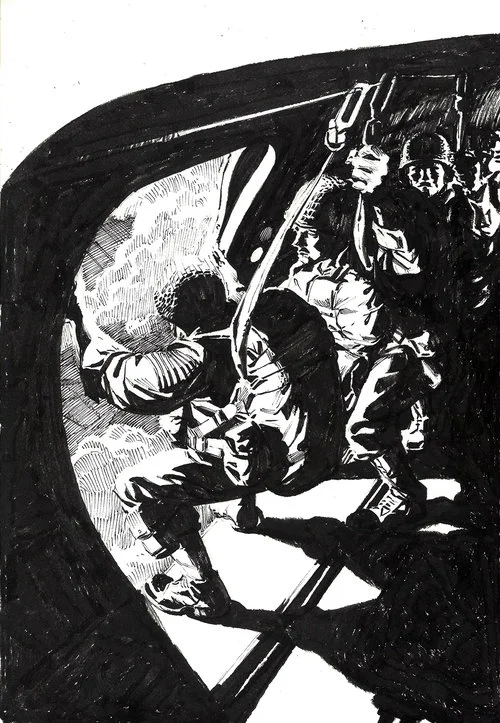 Paratroopers $315 Ink drawing on 17x28cm paper