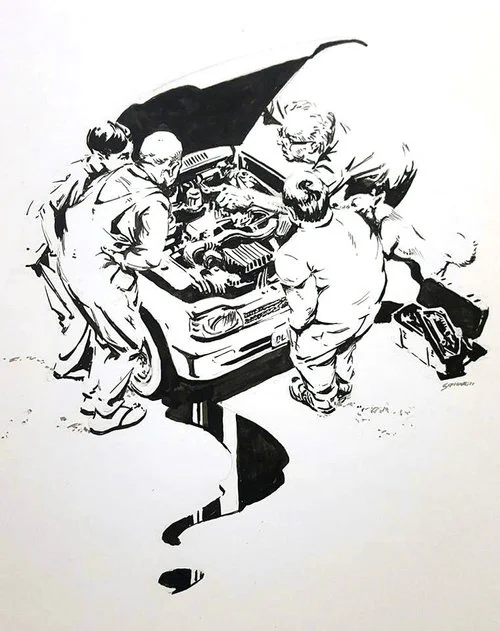 Engine Trouble $315 Ink drawing on 17x28cm paper