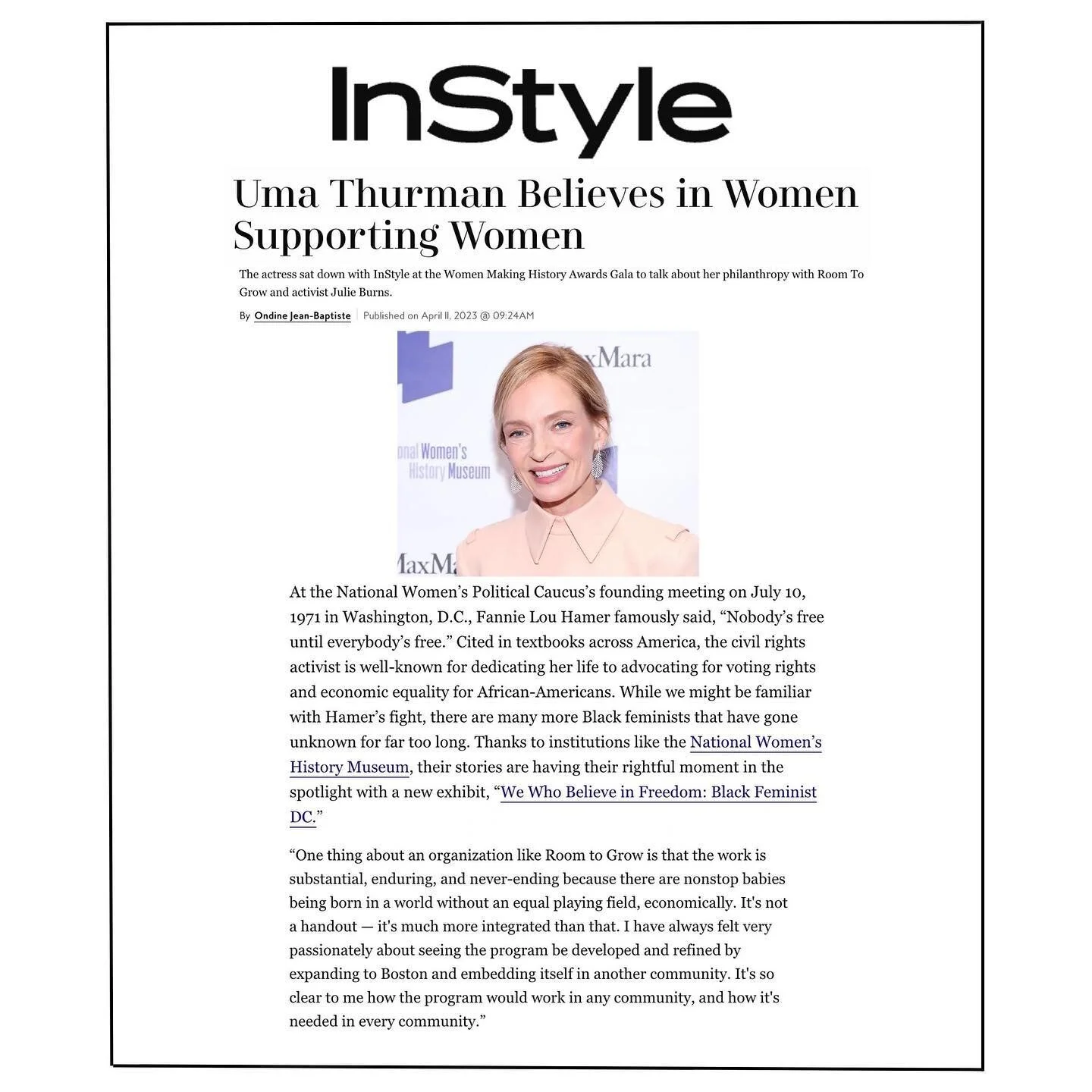 @instylemagazine chats with @womenshistory Awards Gala honoree @umathurman, on the importance of women supporting women