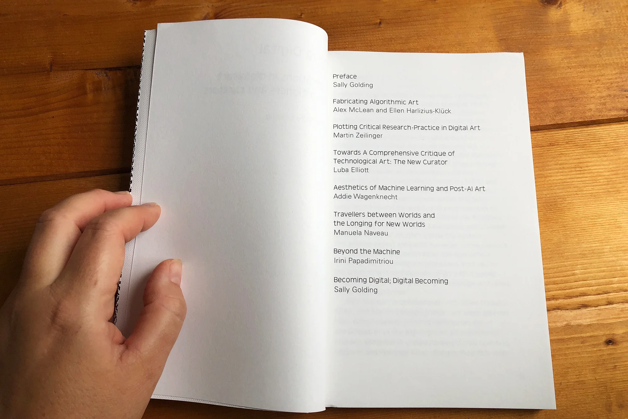  Photo of contents page:  Parsing Digital: Conversations in digital art by practitioners and curators , Austrian Cultural Forum London 
