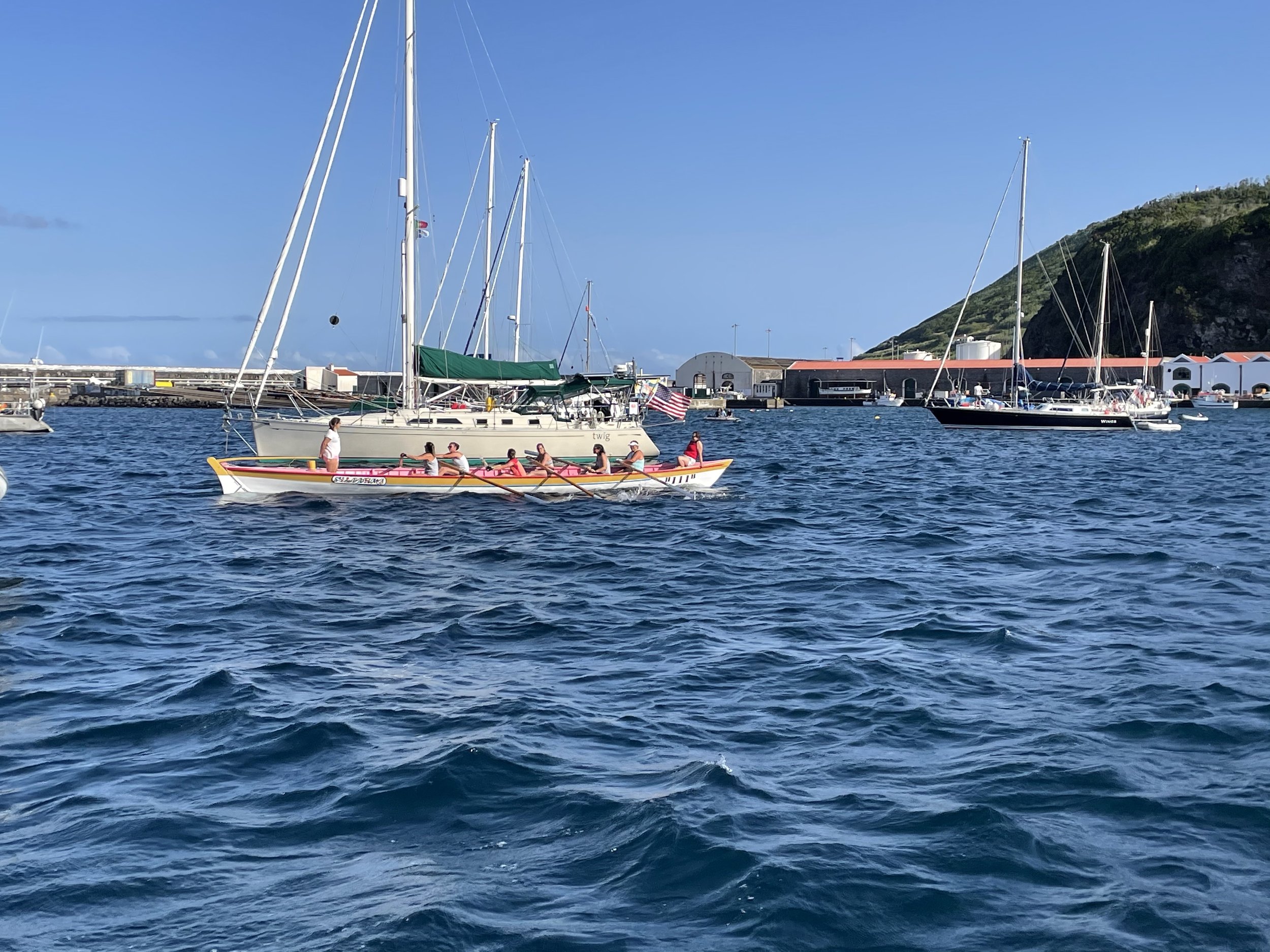 Whale boat practice. Bjorn's dad spent time in Horta documenting the whaleboats and writing a book, "Twice Round the Loggerhead".