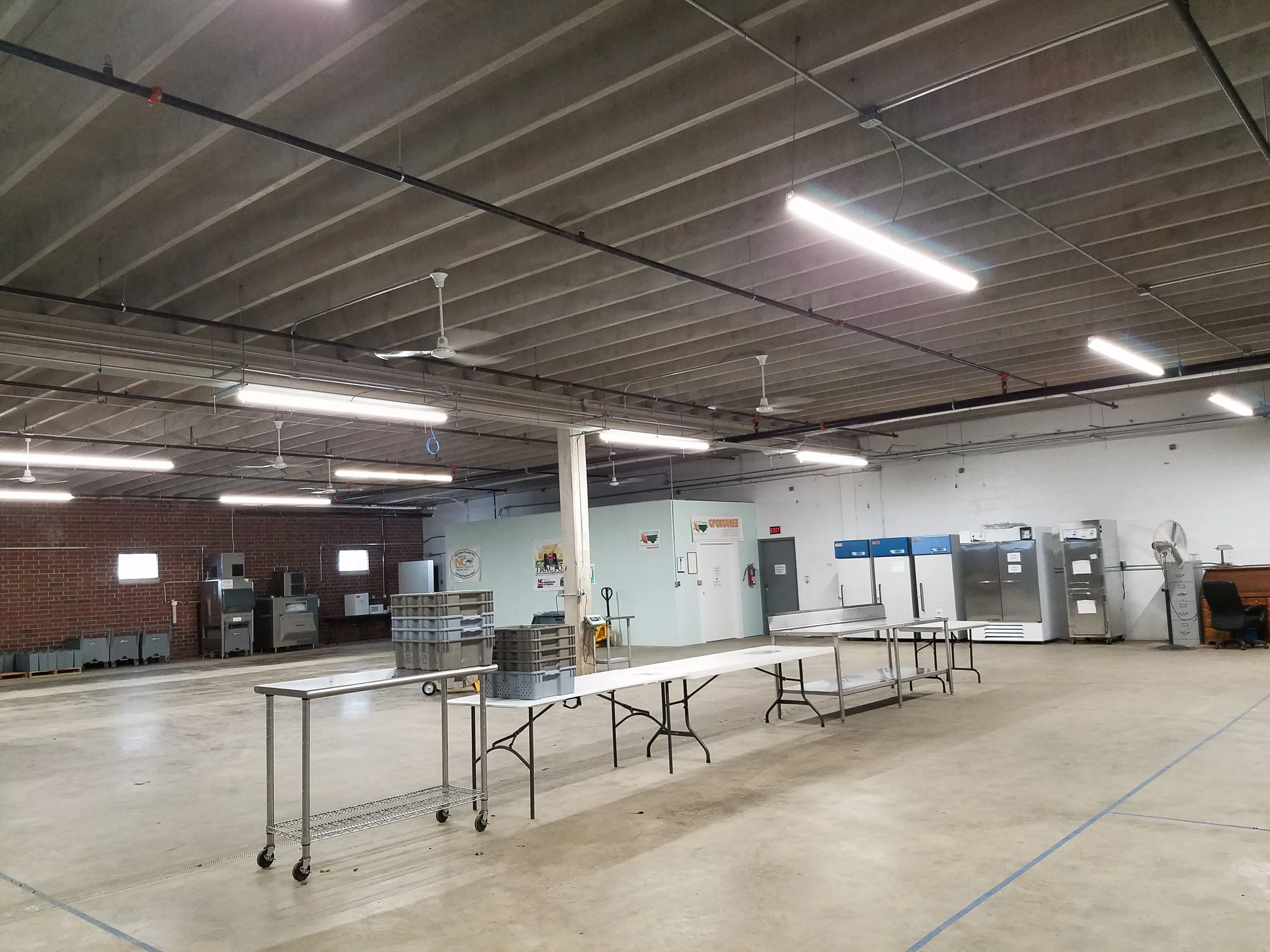 The new LED lights installed and lighting up the facility.