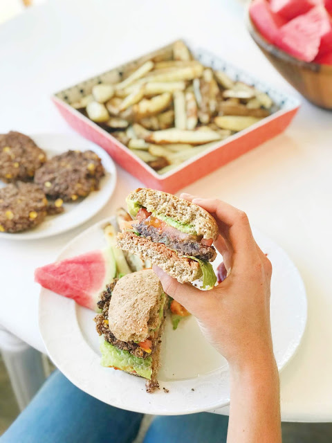 Sidney's Black Bean Veggie Burger + Fries