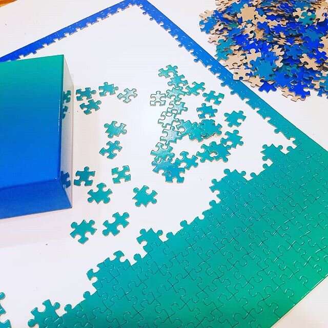 Today's meditative self-care is brought to you by iced coffee and this wicked awesome puzzle. 💙💚💚